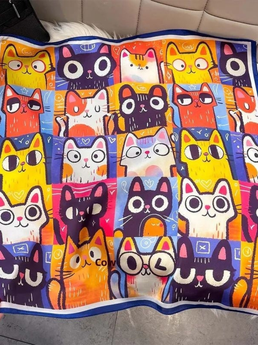 Silk-feel Colorful Cat Print Pet - Multicolor  Head Scarf , Neck Scarf